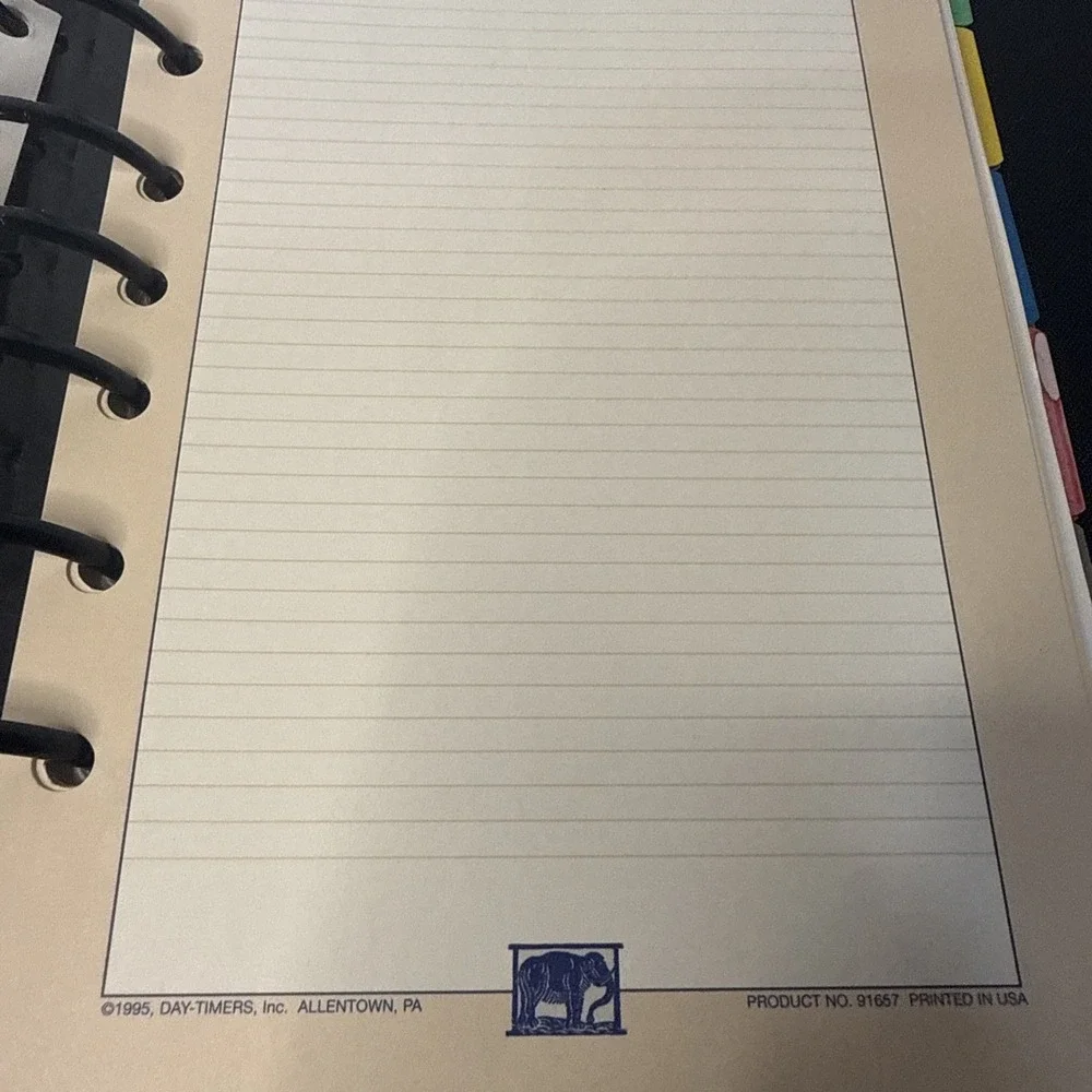 VTG 90's Day-Timer Camel Tan Leather Binder Planner Inserts Stickers Labels 9.5